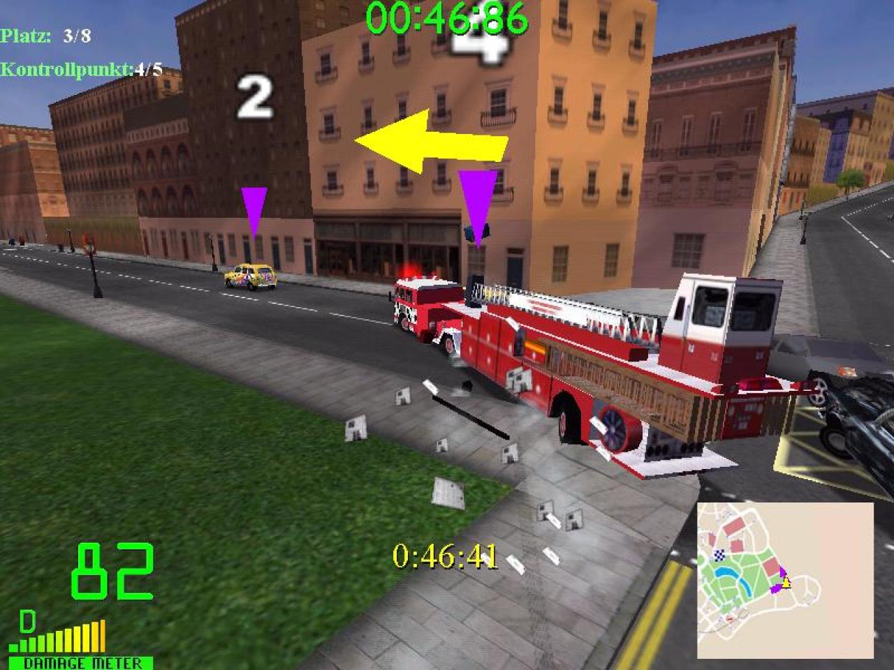 [26/11/2001] Tatü Tata. Der Feuerwehrtruck ist vielleicht nicht das schnellste Vehikel, bahnt sich dafür aber nahezu unaufhaltsam seinen Weg.